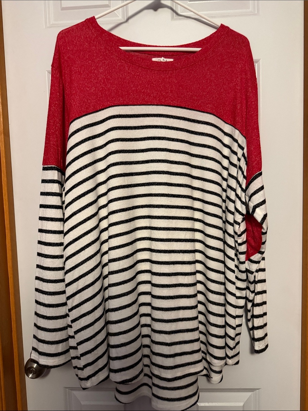 Maurices 3x Red and Black-White Striped Long-Sleeve Top with Heart on Sleeves